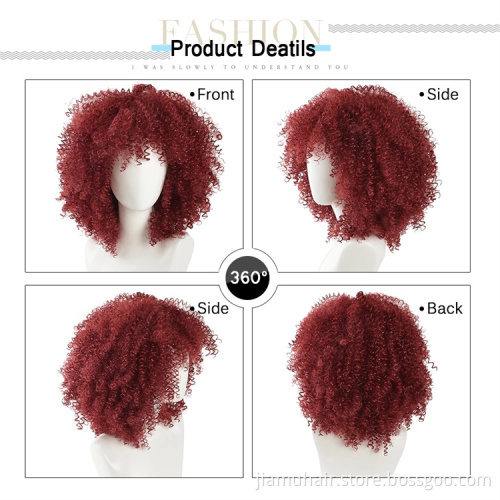 Short Hair Afro Kinky Curly Wigs With Bangs For Women African Synthetic Ombre Cosplay Wigs Wholesale